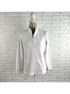 NordicTrack White Quarter Zip Fleece Pullover Sweatshirt Size Medium